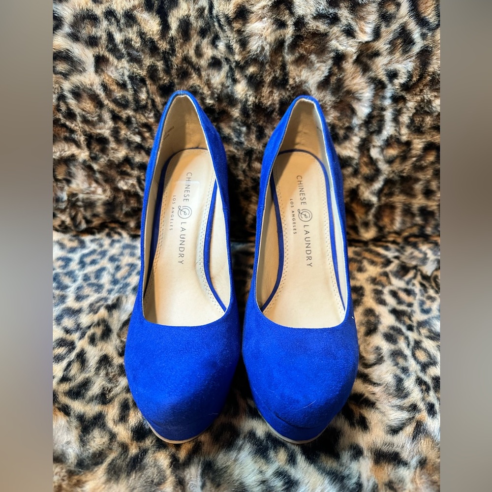 Blue suede heels